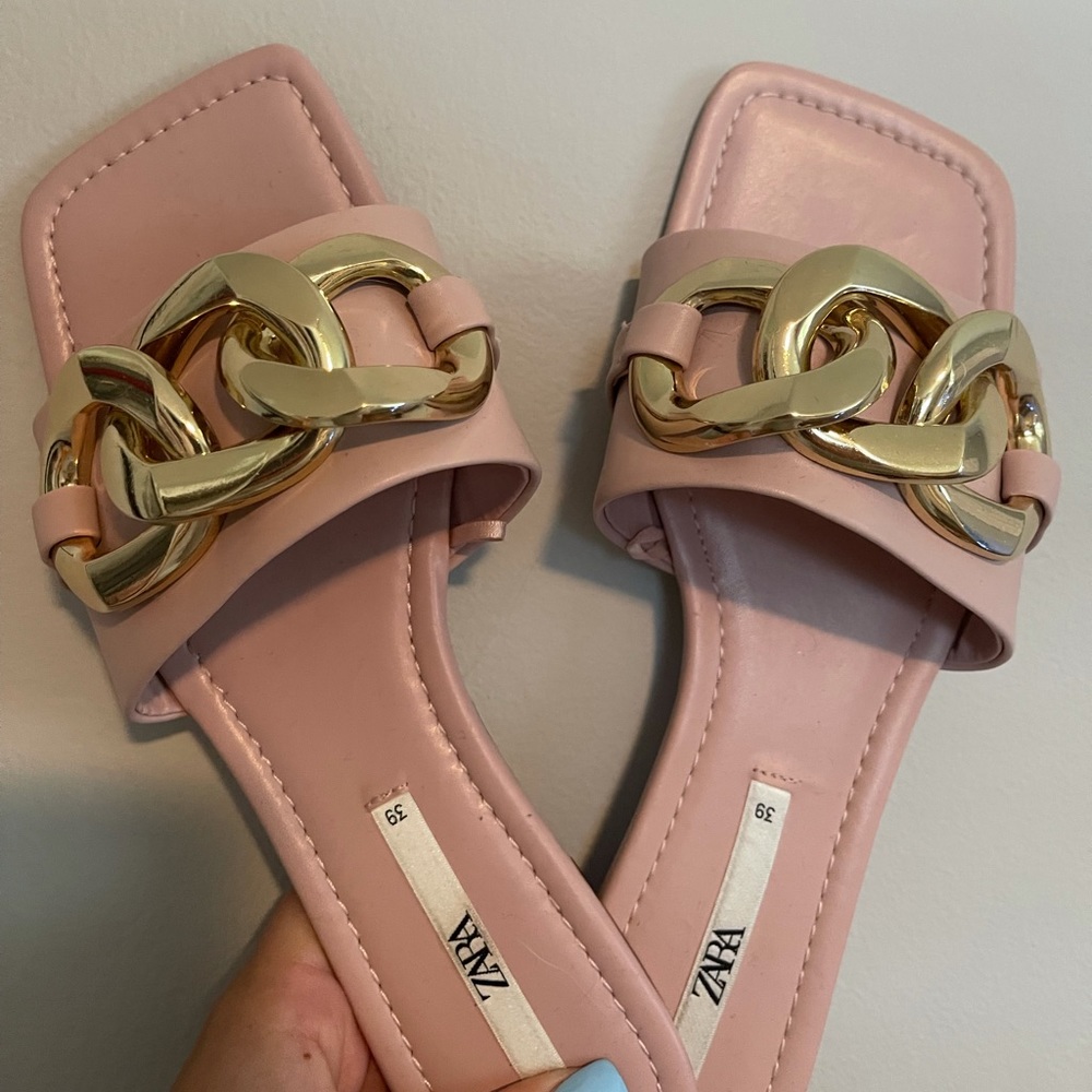 Pink zara slip on sandals